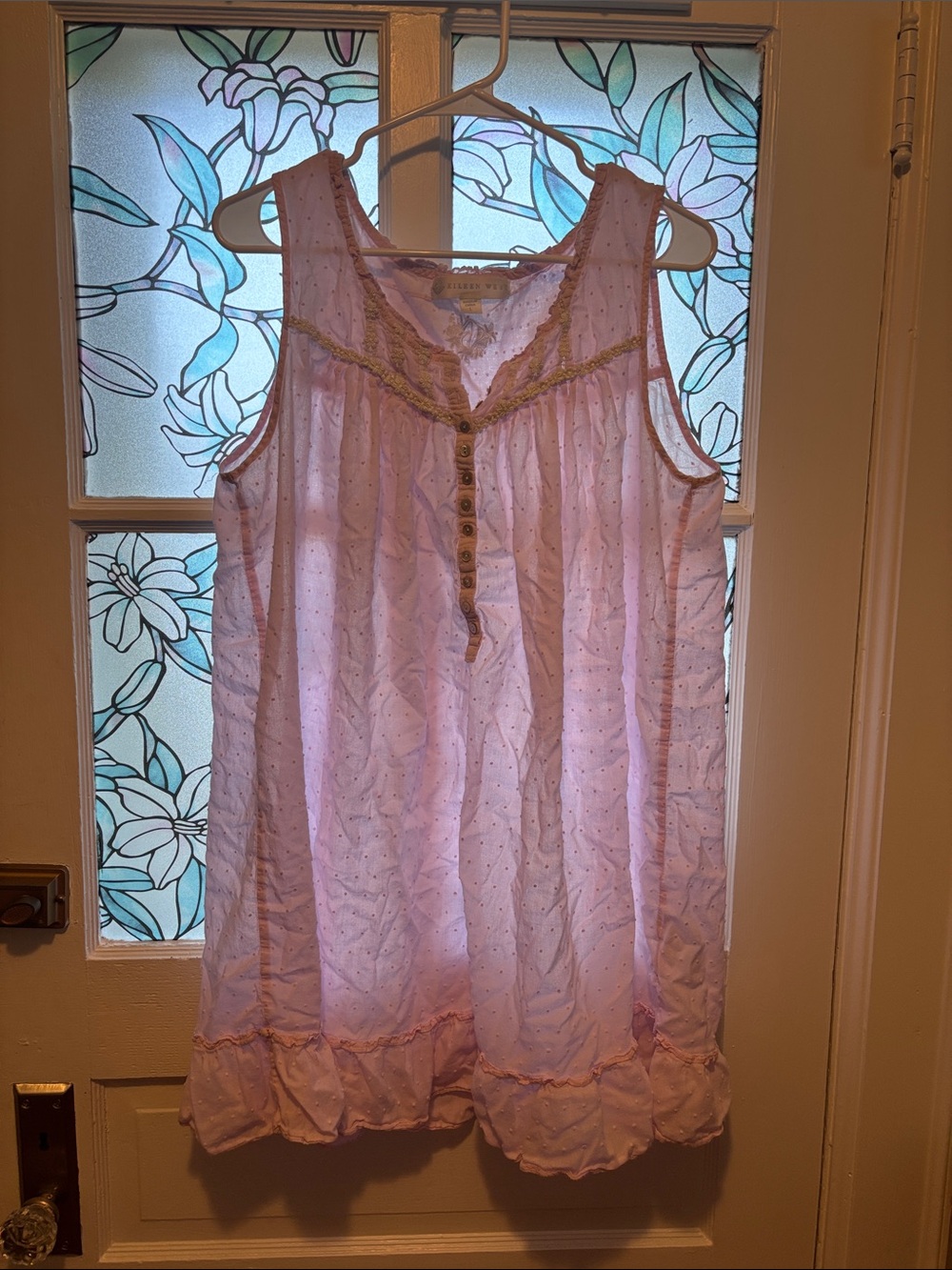 Eileen West Pale Pink Eyelet Sleeveless Nightgown with Lace Trim